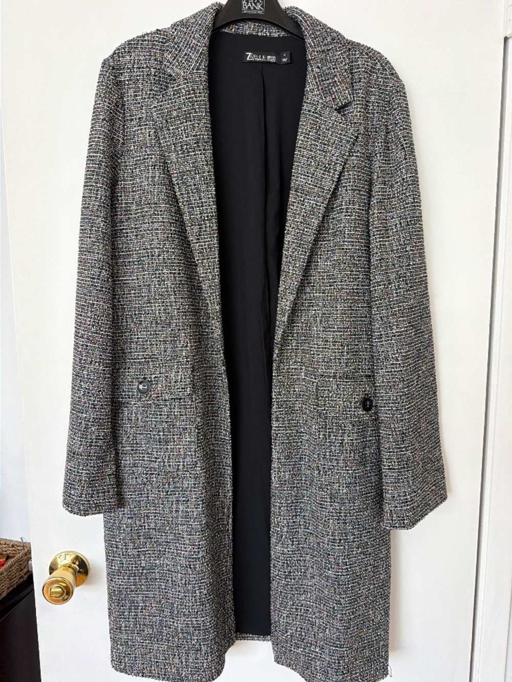 New York & Company 7th Avenue Tweed Double Breasted Long Blazer Coat Size M